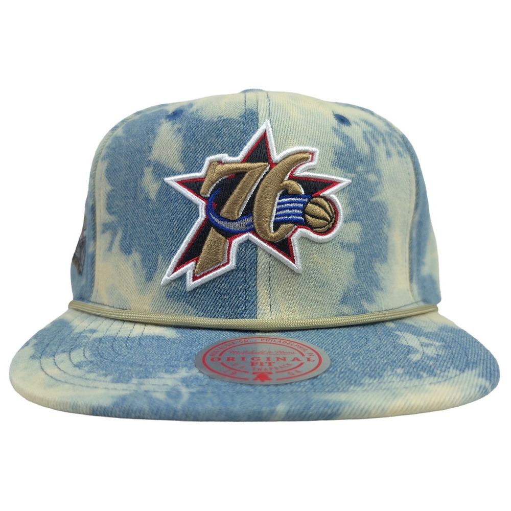 Philadelphia 76ers Mitchell & Ness Snapback Hat Cap 3D Logo Roped Bill Denim NWT